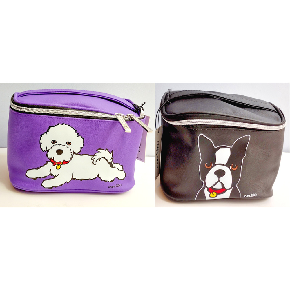 Marc Tetro Cosmetic Makeup Bags Purple White Bichon Dog or Black Bulldog